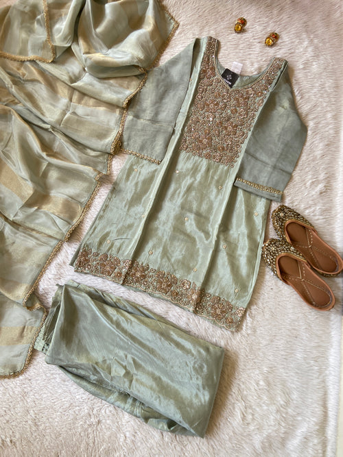 Premium Short Kurti Suit. Sleeve Work Short Kurti With Full Flair Divider Palazzo And Dupatta. Silk Suit Sets For Women Online India. Shop the Latest Festive Summer Collection at Shivani Designer Kurti.