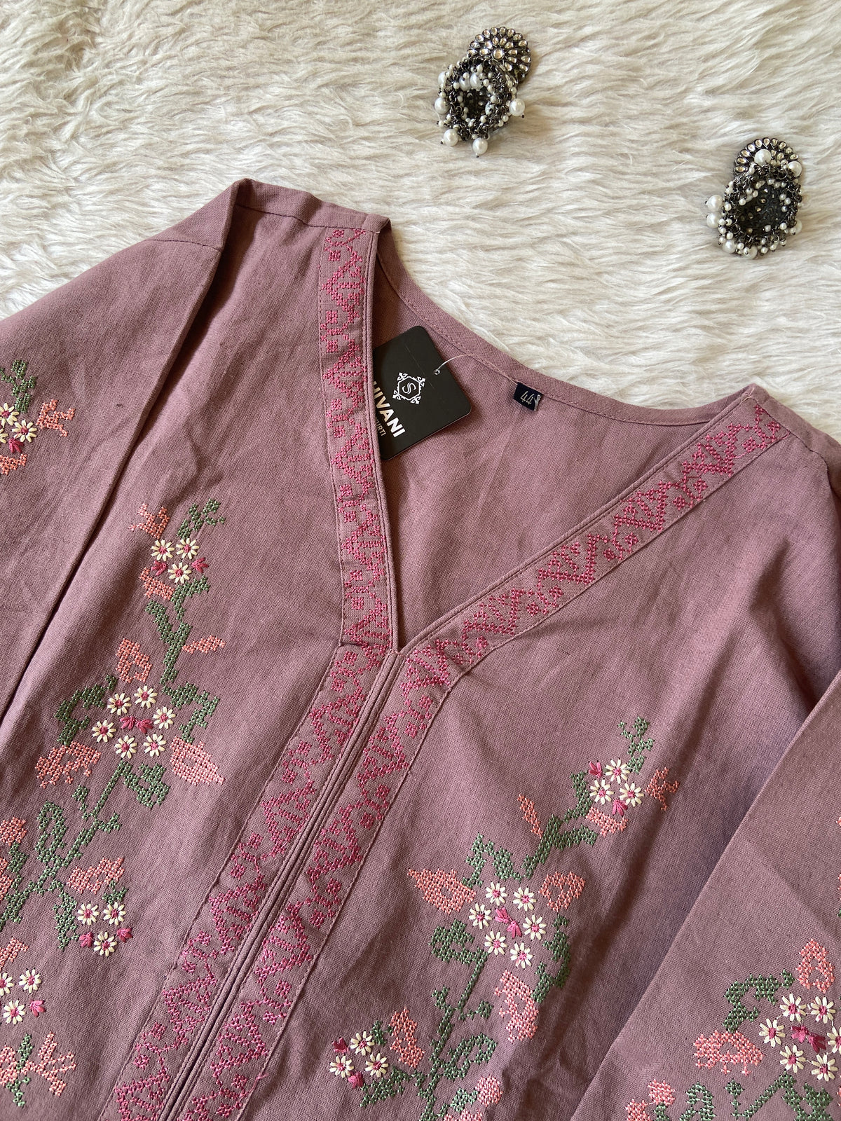Cross Stitch Embroidery Work Cotton Straight Kurti With Palazzo. Cotton Kurti Sets For Women Online India. Shop the Latest Festive Summer Collection at Shivani Designer Kurti.