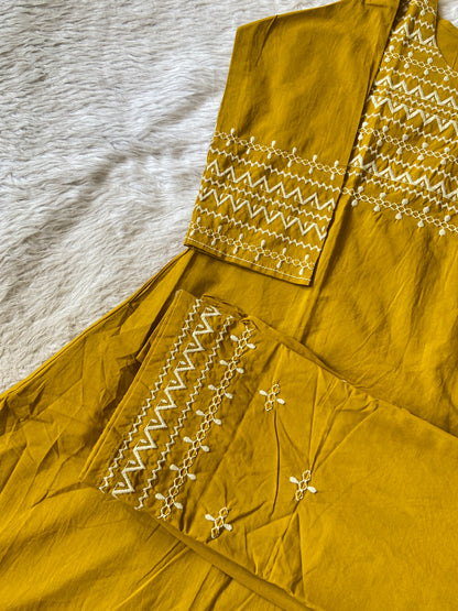 Flower Embroidery Work Cotton Aline Kurti With Palazzo. Cotton Kurti Sets For Women Online India. Shop the Latest Festive Summer Collection at Shivani Designer Kurti.