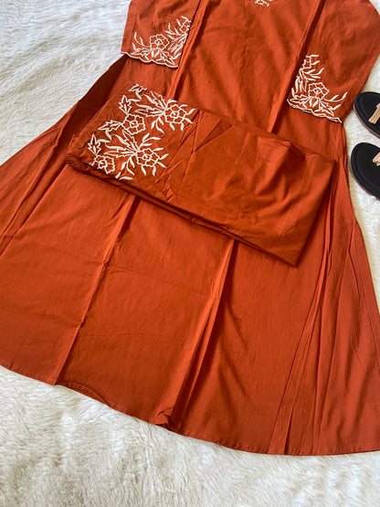Flower Embroidery Work Cotton Aline Kurti With Palazzo. Cotton Kurti Sets For Women Online India. Shop the Latest Festive Summer Collection at Shivani Designer Kurti.
