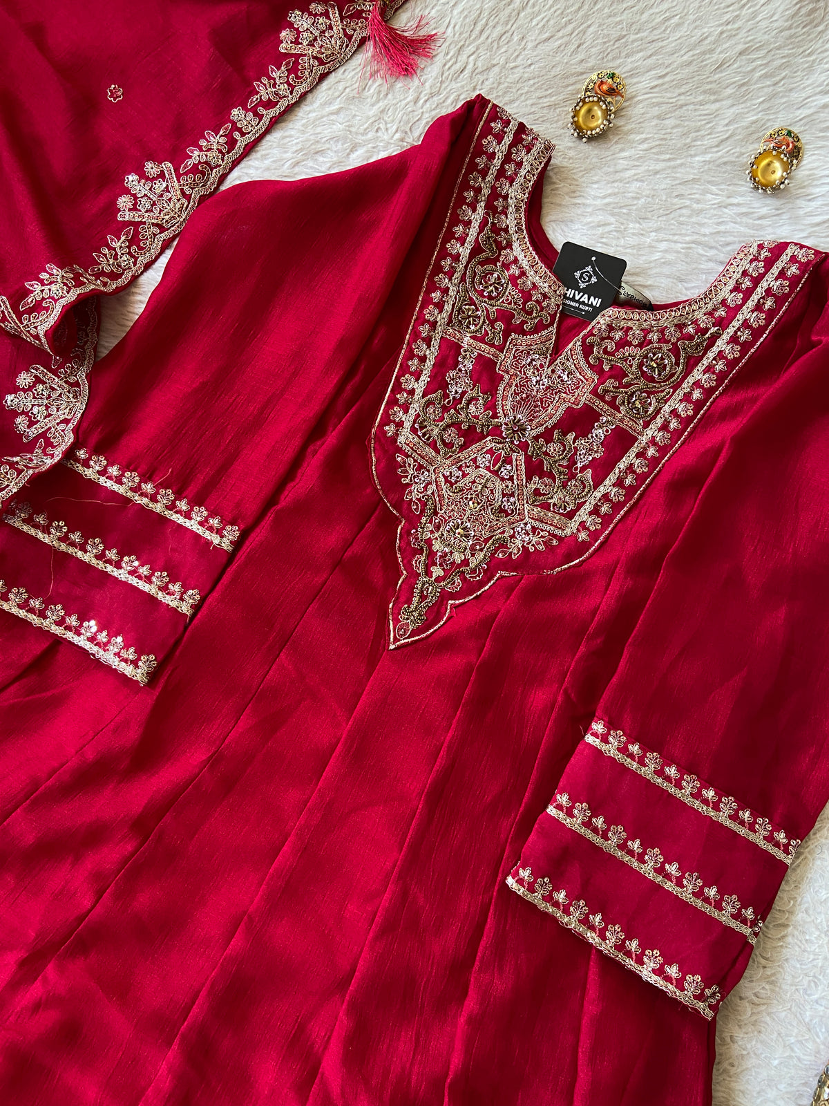Embroidery Work Anarkali Kurti With Palazzo And Dupatta. Silk Suit Sets For Women Online India. Shop the Latest Festive Summer Collection at Shivani Designer Kurti.