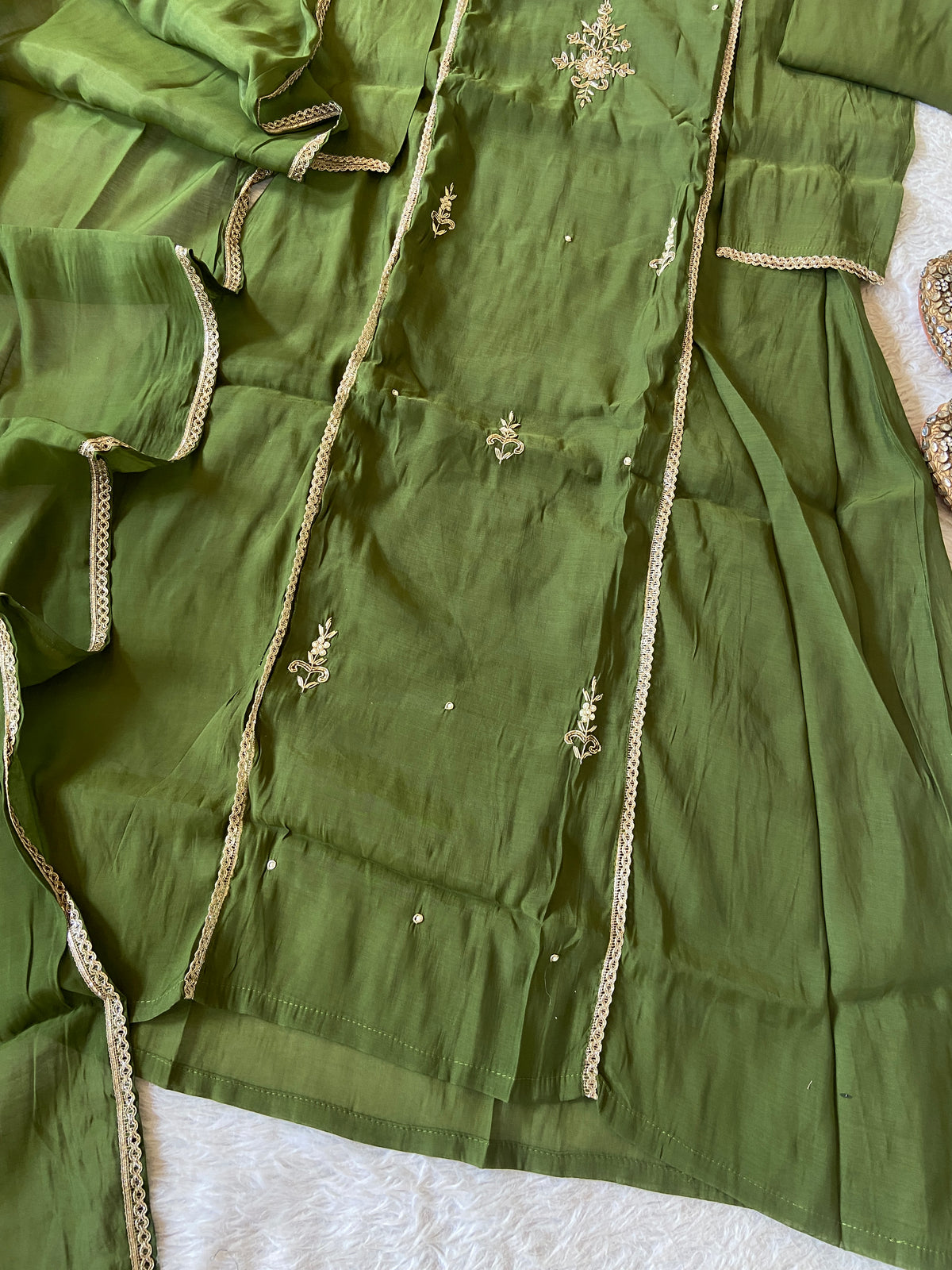 HandWork Work Mul Chanderi ALine Kurti With Semi Palazzo And Dupatta. Silk Suit Sets For Women Online India. Shop the Latest Festive Summer Collection at Shivani Designer Kurti.