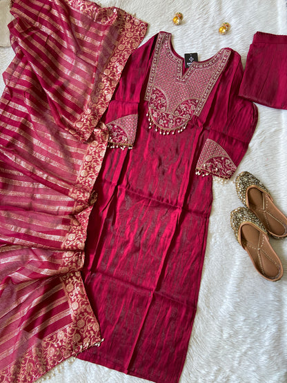 Heavy Embroidery Work Straight Kurti, Semi Palazzo And Dupatta. Silk Suit Sets For Women Online India. Shop the Latest Festive Summer Collection at Shivani Designer Kurti.