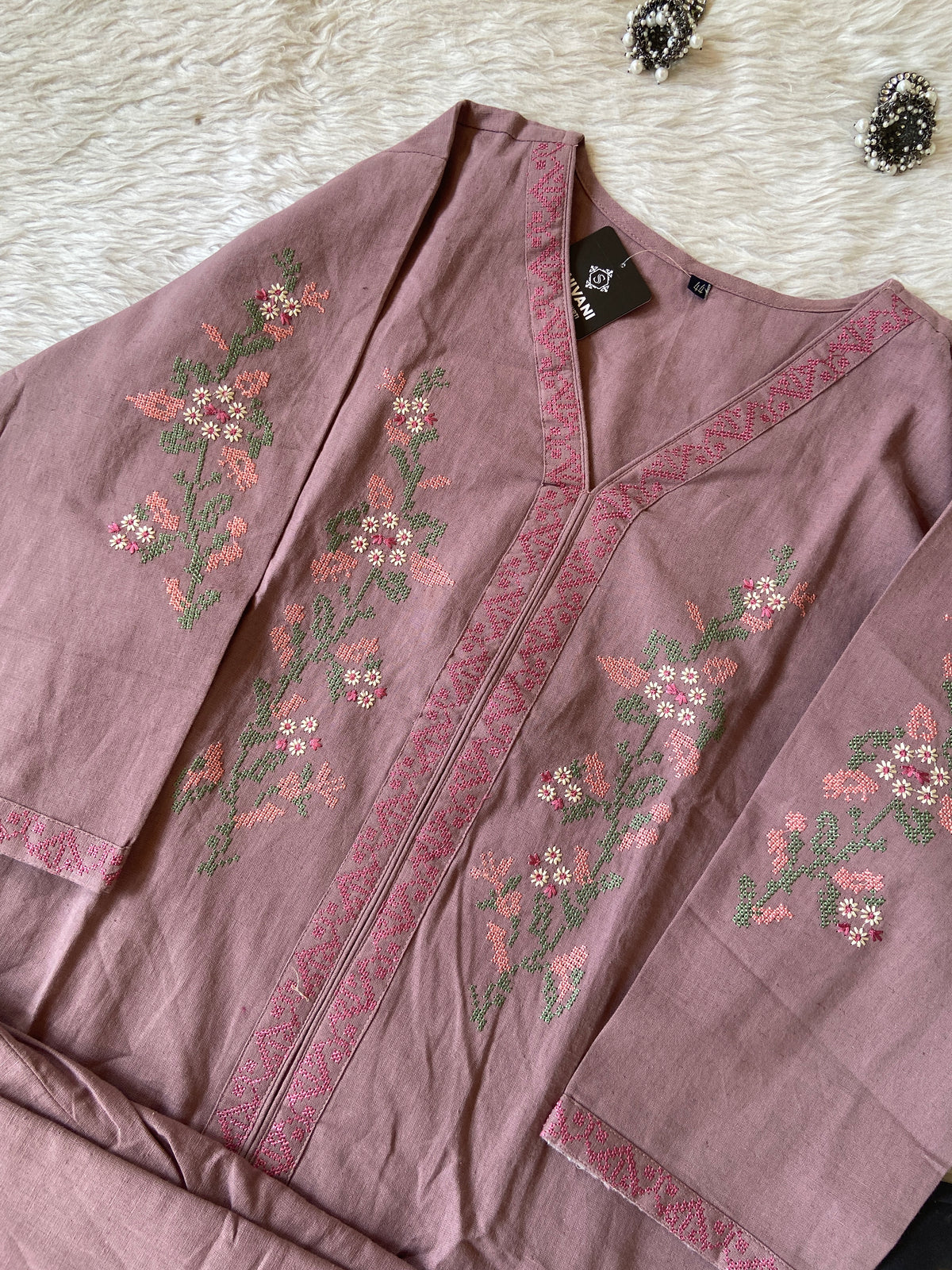 Cross Stitch Embroidery Work Cotton Straight Kurti With Palazzo. Cotton Kurti Sets For Women Online India. Shop the Latest Festive Summer Collection at Shivani Designer Kurti.