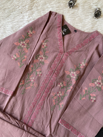 Cross Stitch Embroidery Work Cotton Straight Kurti With Palazzo. Cotton Kurti Sets For Women Online India. Shop the Latest Festive Summer Collection at Shivani Designer Kurti.