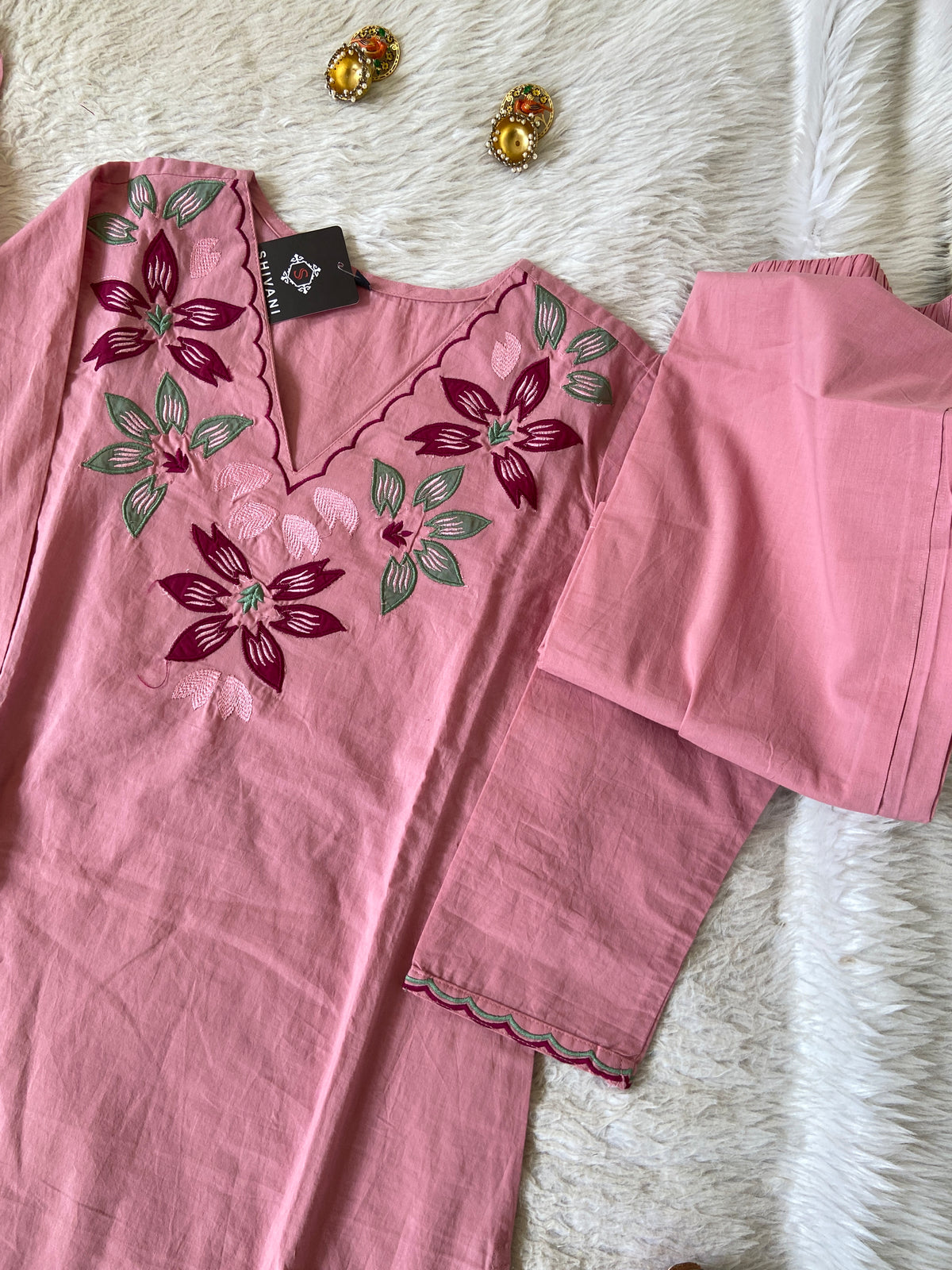 Embroidery Work Cotton Straight Cut Kurti With Pant And Dupatta. Cotton Suit Sets For Women Online India. Shop the Latest Festive Summer Collection at Shivani Designer Kurti.