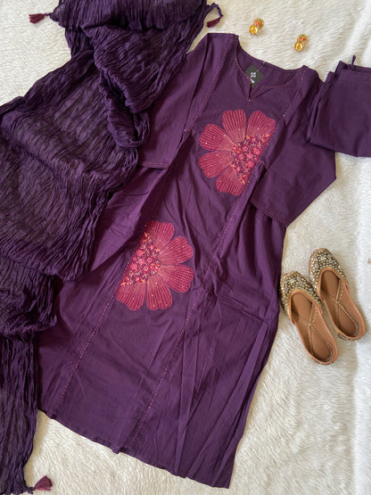 Embroidery Work Cotton Straight Cut Kurti With Pant And Dupatta. Cotton Suit Sets For Women Online India. Shop the Latest Festive Summer Collection at Shivani Designer Kurti.