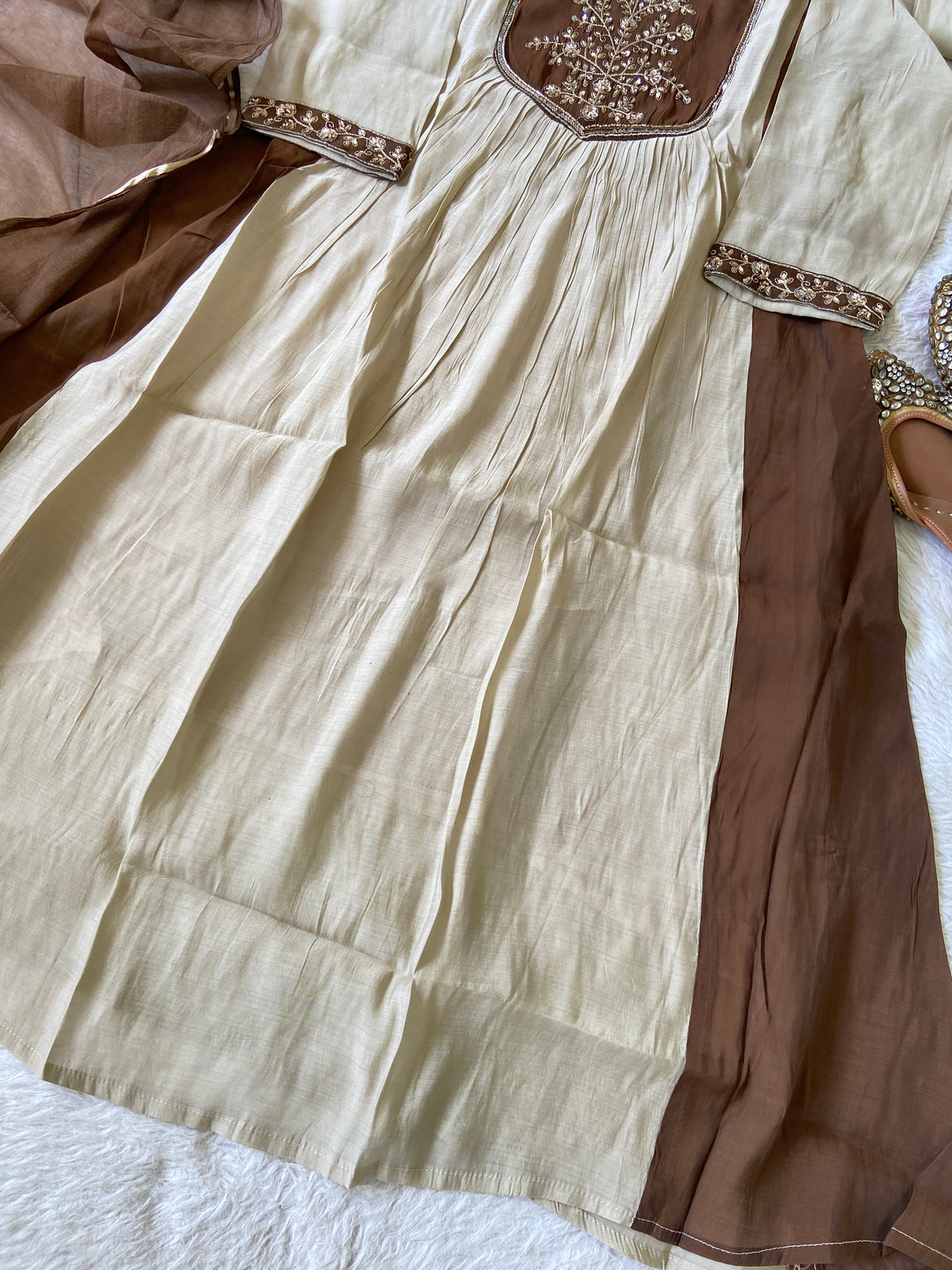 Beautiful Work In Neck, Aline Kurti With Semi Palazzo And Dupatta. Silk Suit Sets For Women Online India. Shop the Latest Festive Summer Collection at Shivani Designer Kurti.