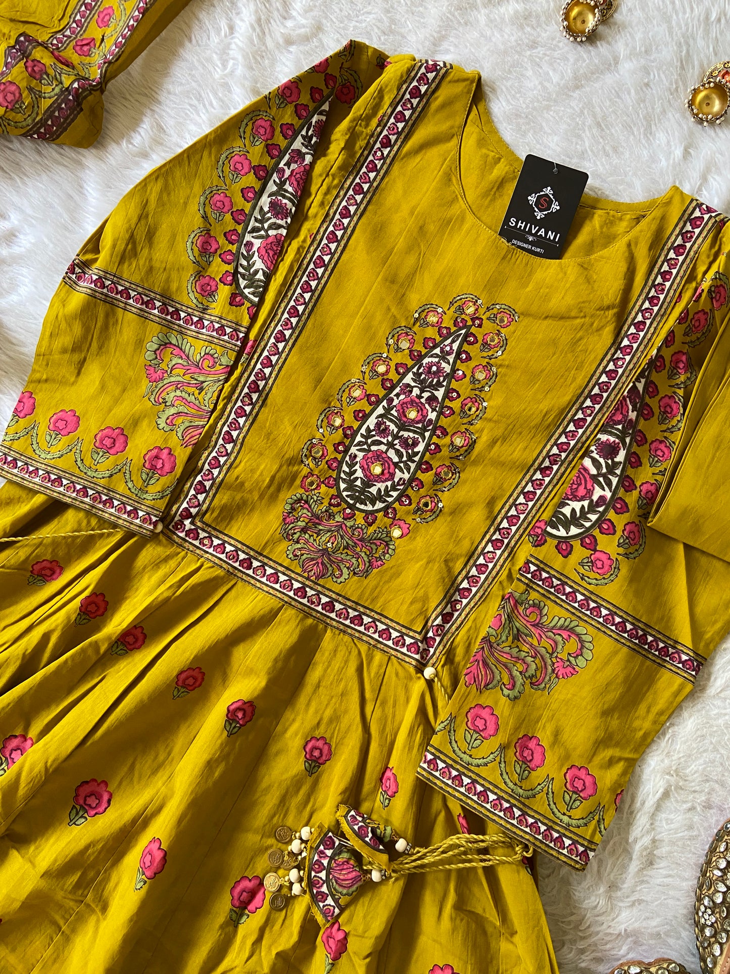 Jaipuri Cotton Anarkali Kurti With Pant And Dupatta. Cotton Suit Sets For Women Online India. Shop the Latest Festive Summer Collection at Shivani Designer Kurti.