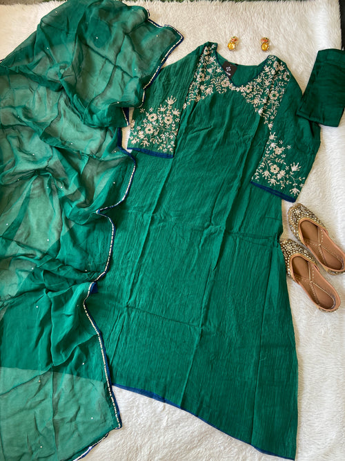 Premium Collection. Handwork In Sleeve And Neck, Banaras Mul Chanderi Aline Kurti With Semi Palazzo And Dupatta. Silk Suit Sets For Women Online India. Shop the Latest Festive Summer Collection at Shivani Designer Kurti.