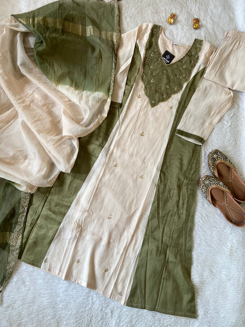 Hand Work Aline Kurti With Palazzo And Dupatta. Silk Suit Sets For Women Online India. Shop the Latest Festive Summer Collection at Shivani Designer Kurti.