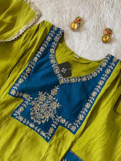 Contrast Color Anarkali Kurti With Palazzo And Dupatta. Silk Suit Sets For Women Online India. Shop the Latest Festive Summer Collection at Shivani Designer Kurti.