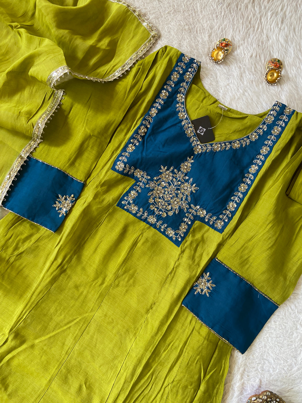 Contrast Color Anarkali Kurti With Palazzo And Dupatta. Silk Suit Sets For Women Online India. Shop the Latest Festive Summer Collection at Shivani Designer Kurti.