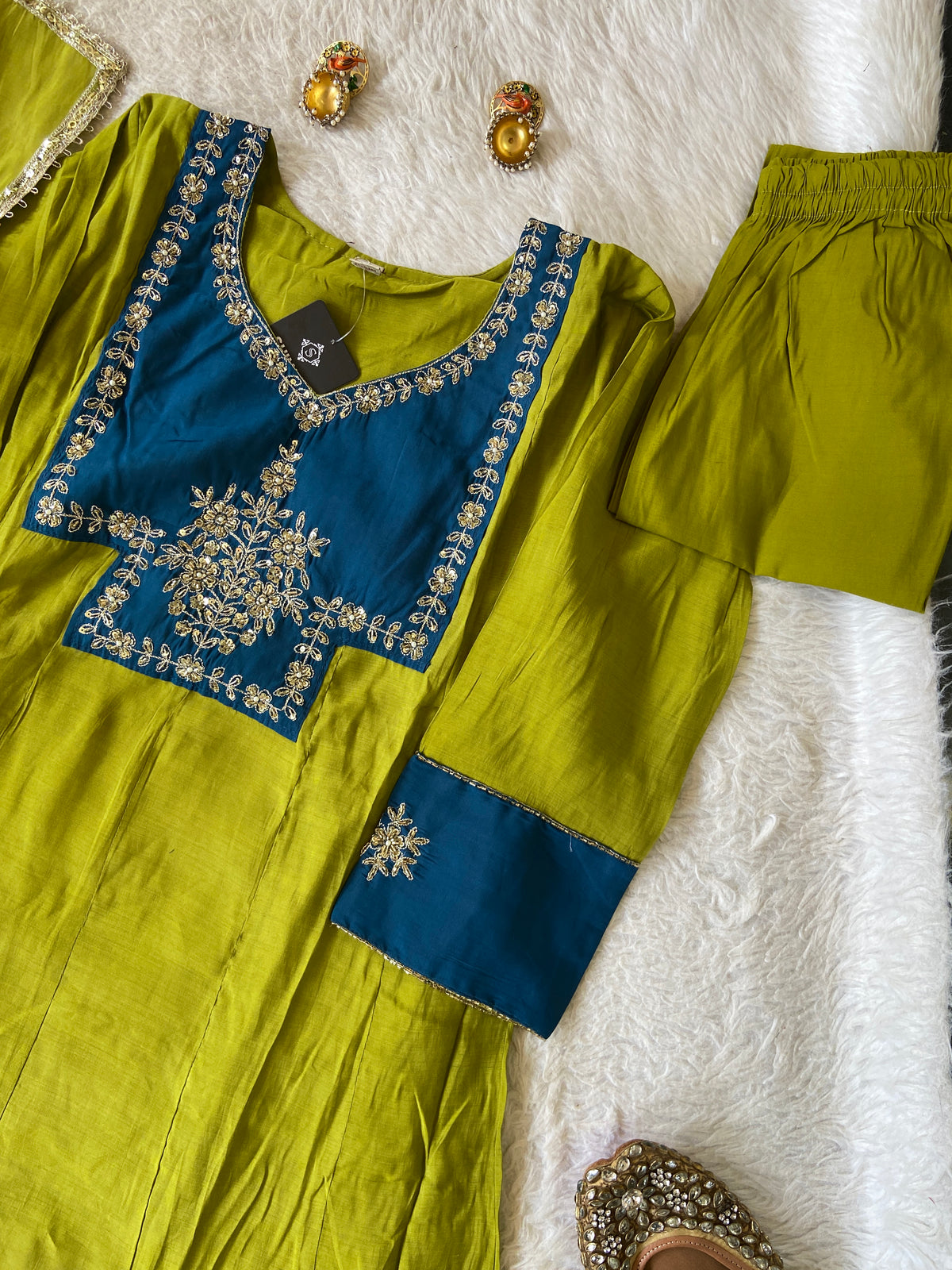 Contrast Color Anarkali Kurti With Palazzo And Dupatta. Silk Suit Sets For Women Online India. Shop the Latest Festive Summer Collection at Shivani Designer Kurti.
