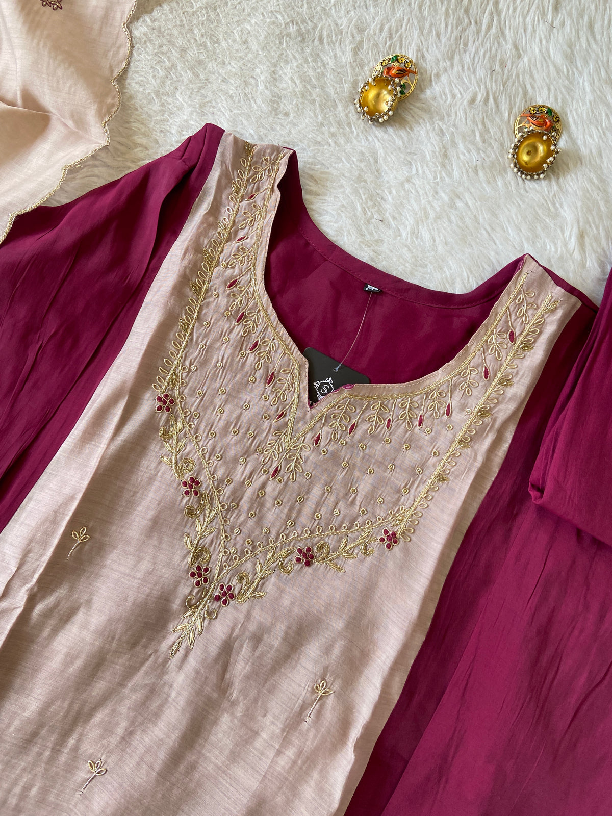 Hand Work Aline Kurti With Palazzo And Dupatta. Silk Suit Sets For Women Online India. Shop the Latest Festive Summer Collection at Shivani Designer Kurti.