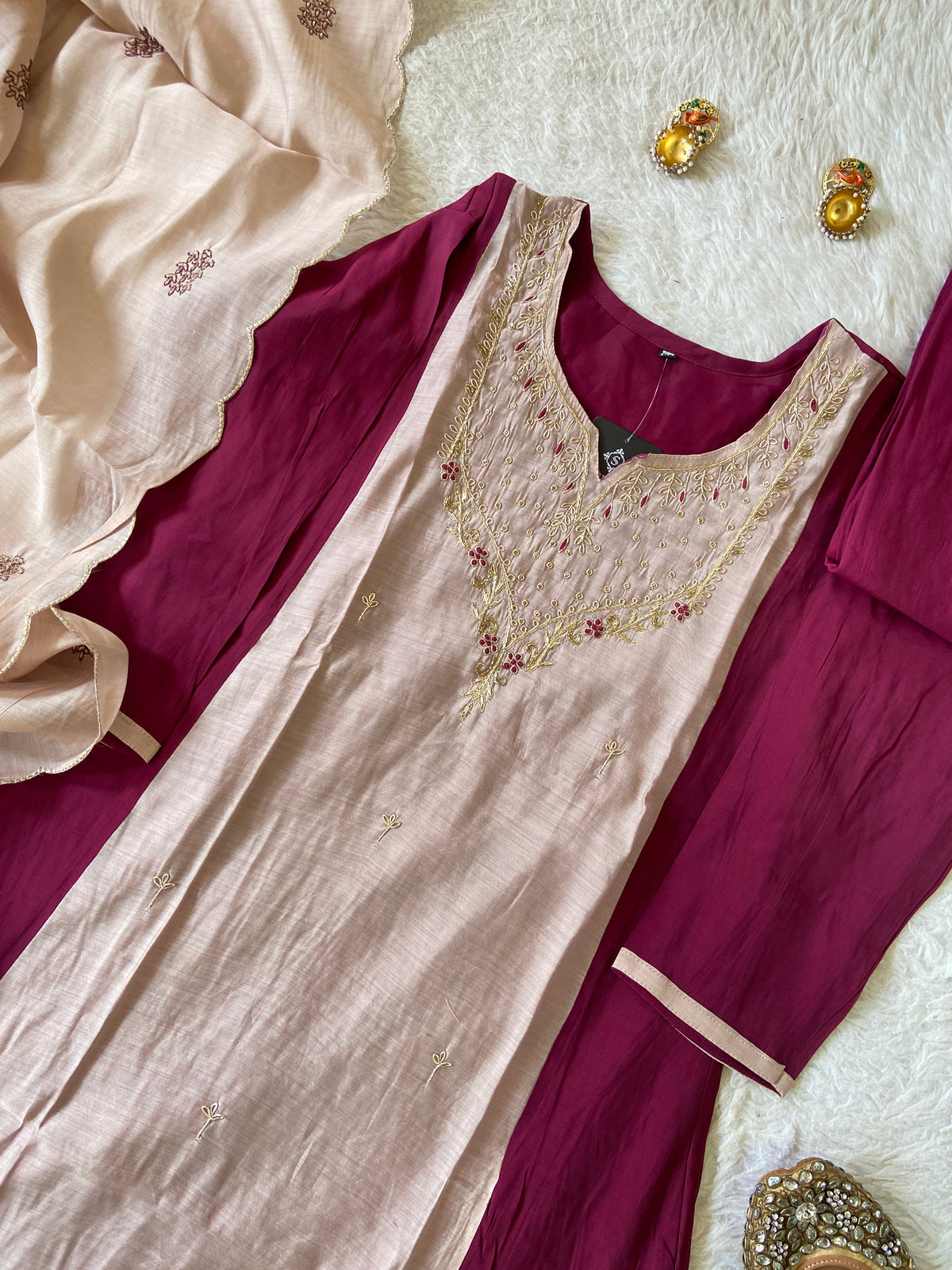 Hand Work Aline Kurti With Palazzo And Dupatta. Silk Suit Sets For Women Online India. Shop the Latest Festive Summer Collection at Shivani Designer Kurti.