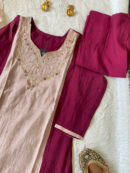 Hand Work Aline Kurti With Palazzo And Dupatta. Silk Suit Sets For Women Online India. Shop the Latest Festive Summer Collection at Shivani Designer Kurti.