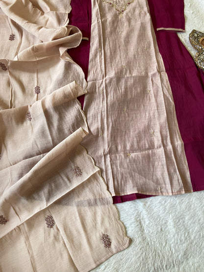 Hand Work Aline Kurti With Palazzo And Dupatta. Silk Suit Sets For Women Online India. Shop the Latest Festive Summer Collection at Shivani Designer Kurti.
