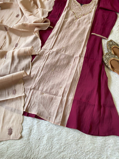 Hand Work Aline Kurti With Palazzo And Dupatta. Silk Suit Sets For Women Online India. Shop the Latest Festive Summer Collection at Shivani Designer Kurti.