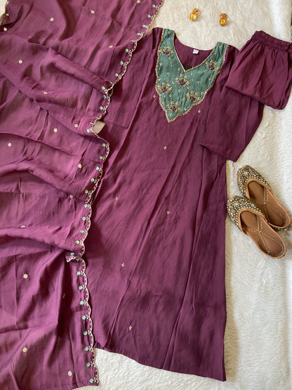 Hand Work Aline Kurti With Palazzo And Dupatta. Silk Suit Sets For Women Online India. Shop the Latest Festive Summer Collection at Shivani Designer Kurti.