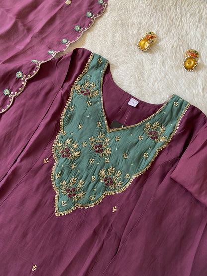 Hand Work Aline Kurti With Palazzo And Dupatta. Silk Suit Sets For Women Online India. Shop the Latest Festive Summer Collection at Shivani Designer Kurti.