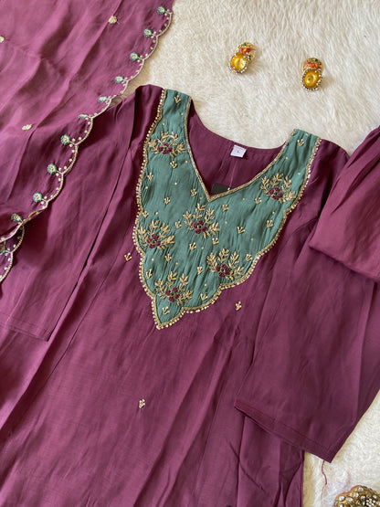 Hand Work Aline Kurti With Palazzo And Dupatta. Silk Suit Sets For Women Online India. Shop the Latest Festive Summer Collection at Shivani Designer Kurti.