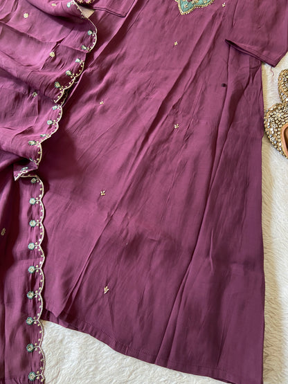 Hand Work Aline Kurti With Palazzo And Dupatta. Silk Suit Sets For Women Online India. Shop the Latest Festive Summer Collection at Shivani Designer Kurti.