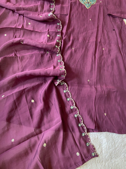 Hand Work Aline Kurti With Palazzo And Dupatta. Silk Suit Sets For Women Online India. Shop the Latest Festive Summer Collection at Shivani Designer Kurti.