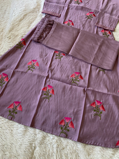 VNeck Silk Aline Kurti With Patching Palazzo, Silk Aline Kurti Sets For Women