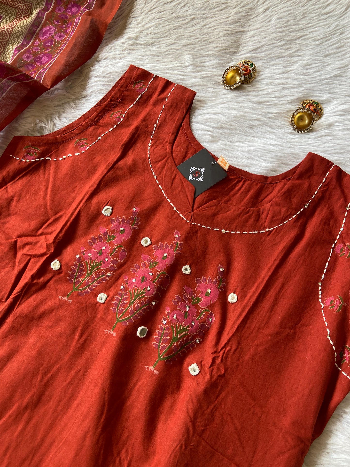 Cotton Straightcut Kurti With Matching Palazzo And Dupatta, Cotton Straightcut Suit Sets For Women