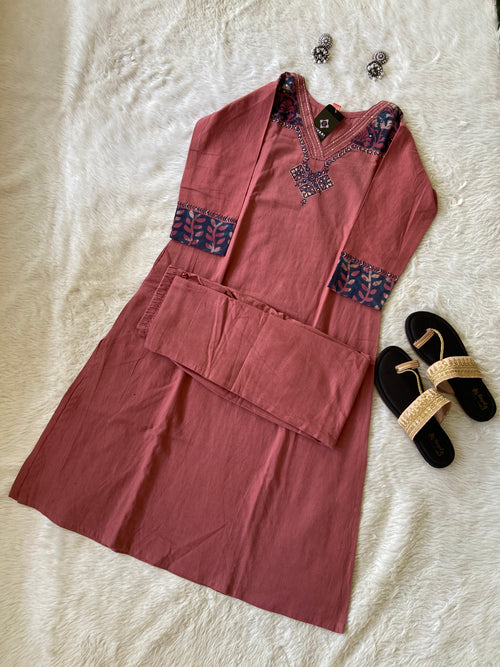 Gamthi Patch Work Aline Kurti With Matchig Palazzo (Gamthi Pair), Cotton Aline Kurti Sets For Women