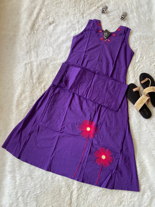 Sleeveless Cotton Aline Kurti With Attached 3/4th Sleeve, Mirror And Embroidery Work, Cotton Aline Kurti Sets For Women