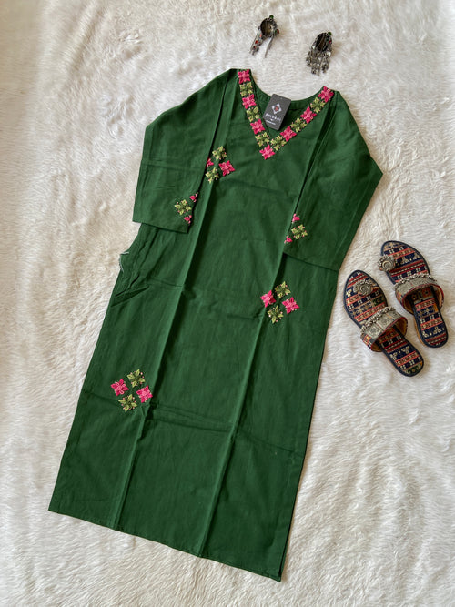 Cotton StraightCut Kurti With Real Handwork. Cotton Straight Kurti For Women