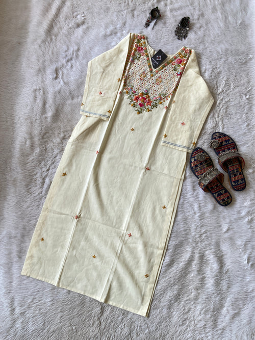 Cotton StraightCut Kurti With Real Handwork. Cotton Straight Kurti For Women