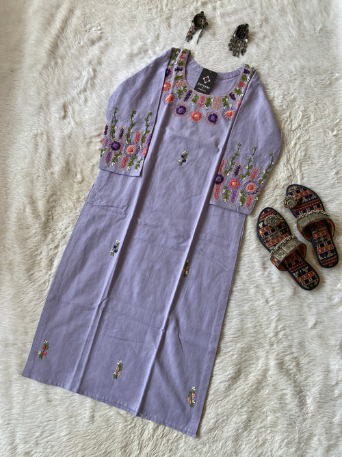 Cotton StraightCut Kurti With Real Handwork. Cotton Straight Kurti For Women