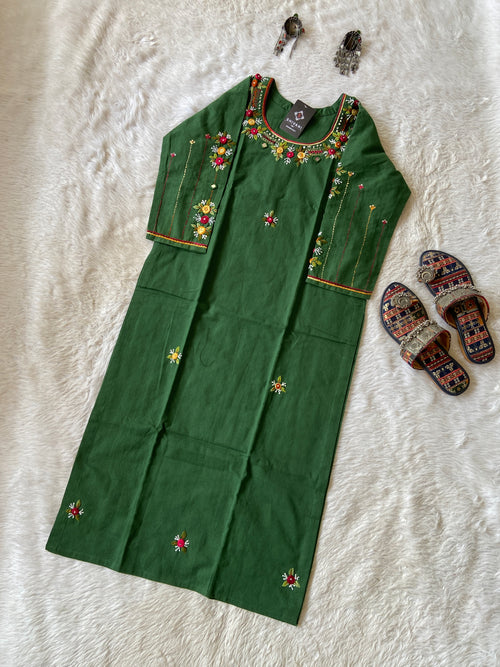 Cotton StraightCut Kurti With Real Handwork. Cotton Straight Kurti For Women