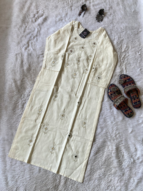 Cotton StraightCut Kurti With Real Handwork. Cotton Straight Kurti For Women