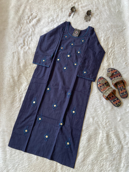 Cotton StraightCut Kurti With Real Handwork. Cotton Straight Kurti For Women