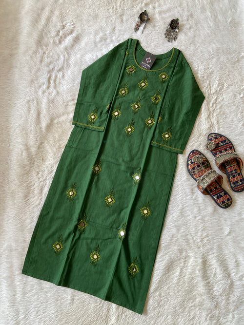 Cotton StraightCut Kurti With Real Handwork. Cotton Straight Kurti For Women