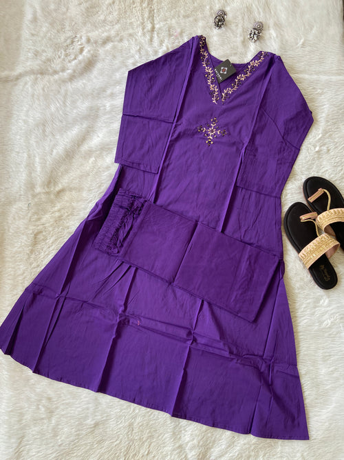 Mirror Work In VNeck With Plain Palazzo. Cotton Aline Kurti Sets For Women