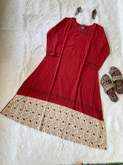 Block Print Cotton Kurti With Patch In Daman, Cotton Kurti For Women