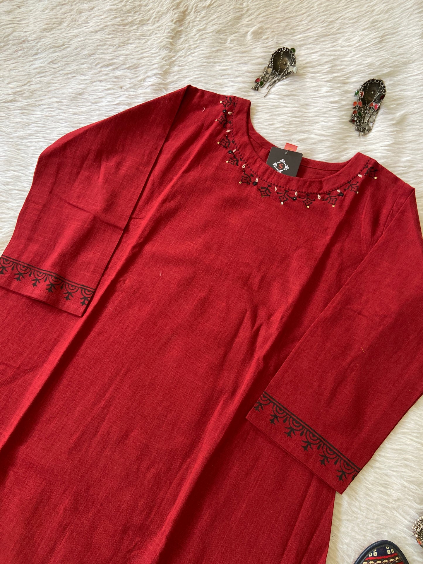 Block Print Cotton Kurti With Patch In Daman, Cotton Kurti For Women