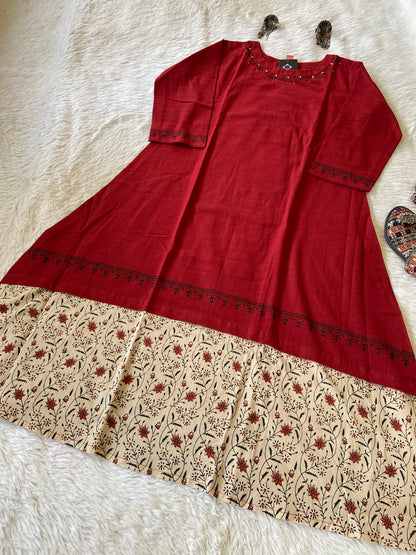 Block Print Cotton Kurti With Patch In Daman, Cotton Kurti For Women