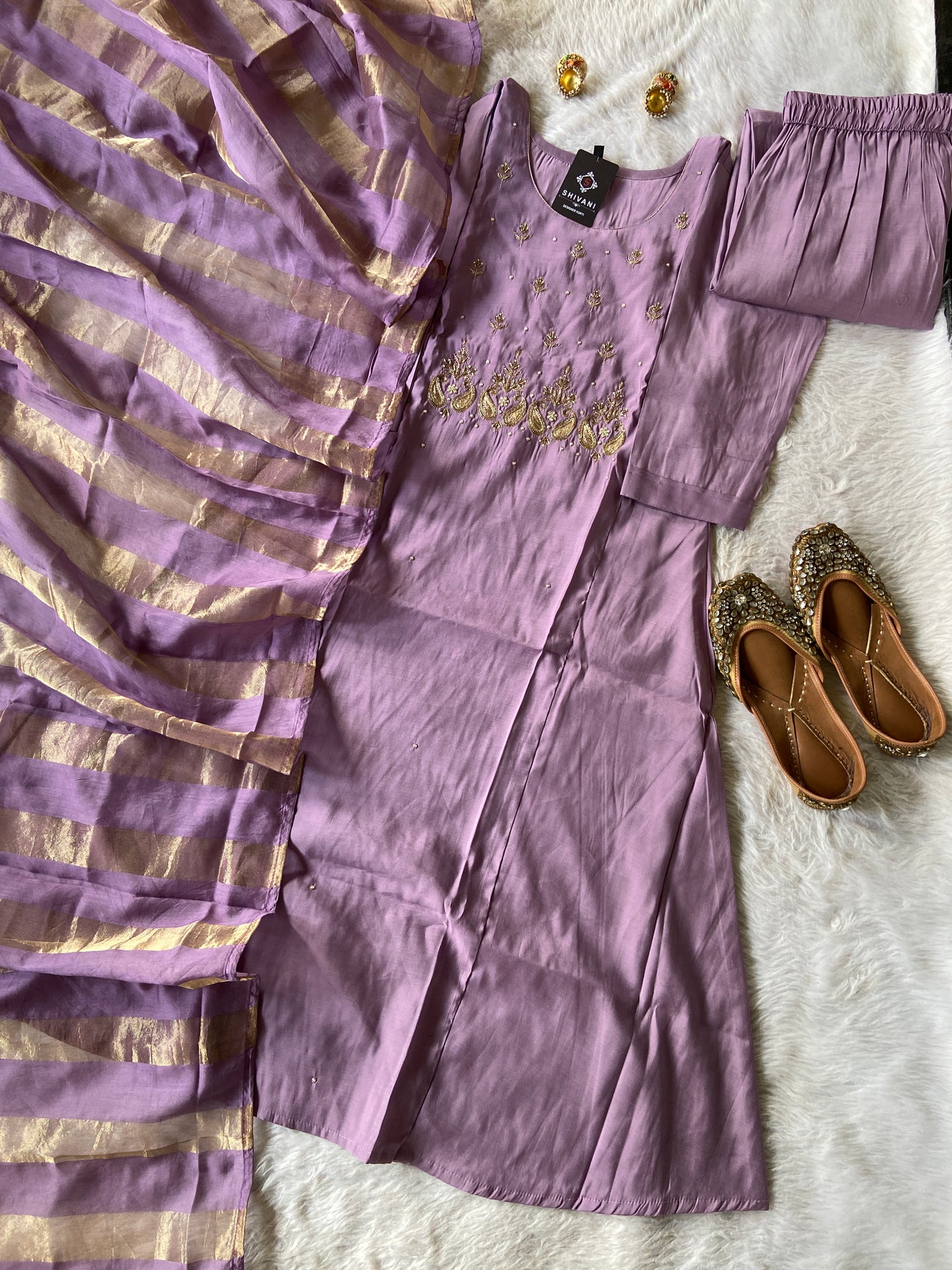 Beautiful HandWork In Neck With Matching Palazzo And Dupatta, Silk Suit Sets For Women