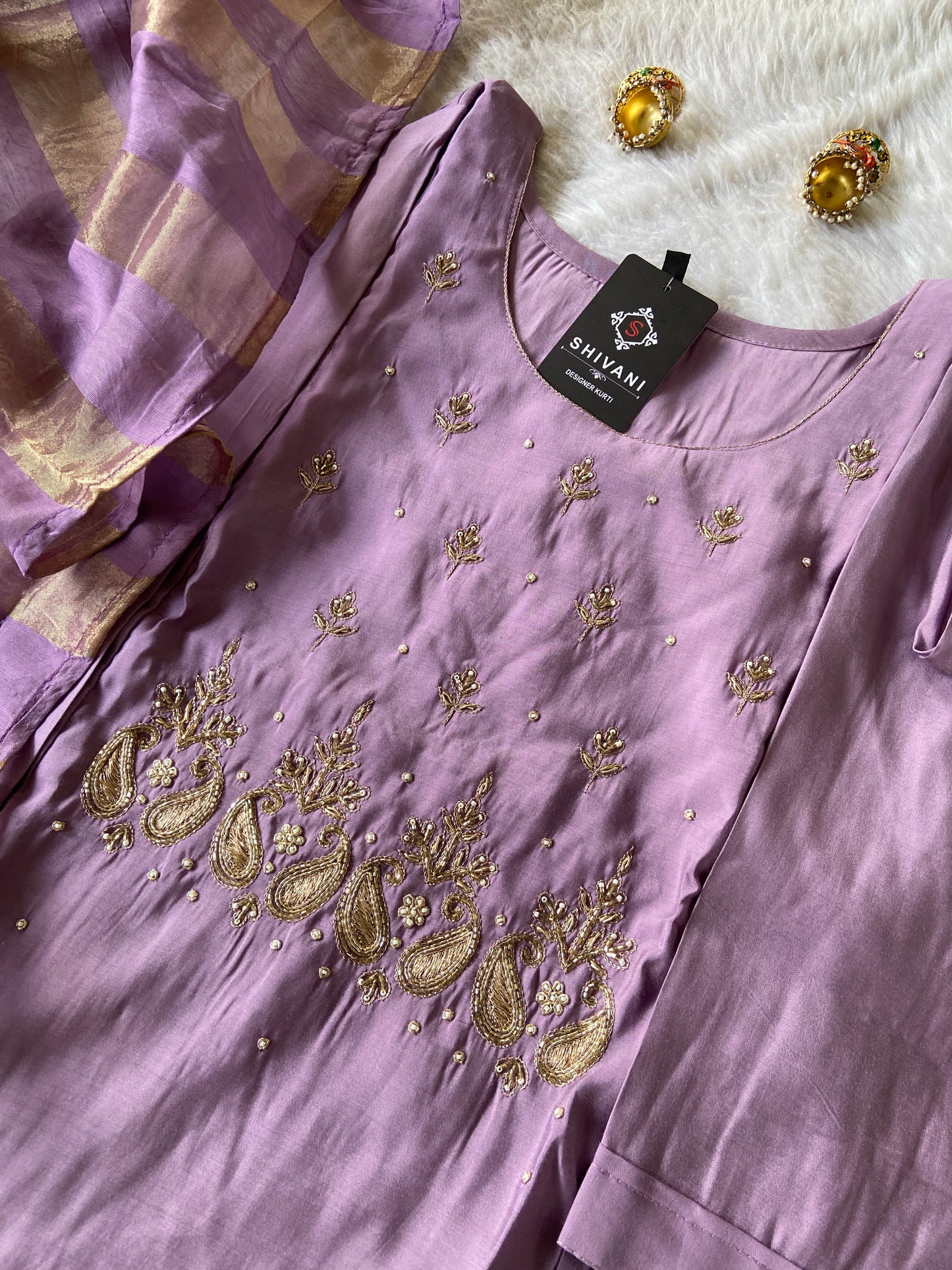 Beautiful HandWork In Neck With Matching Palazzo And Dupatta, Silk Suit Sets For Women