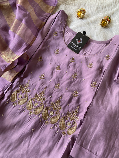 Beautiful HandWork In Neck With Matching Palazzo And Dupatta, Silk Suit Sets For Women