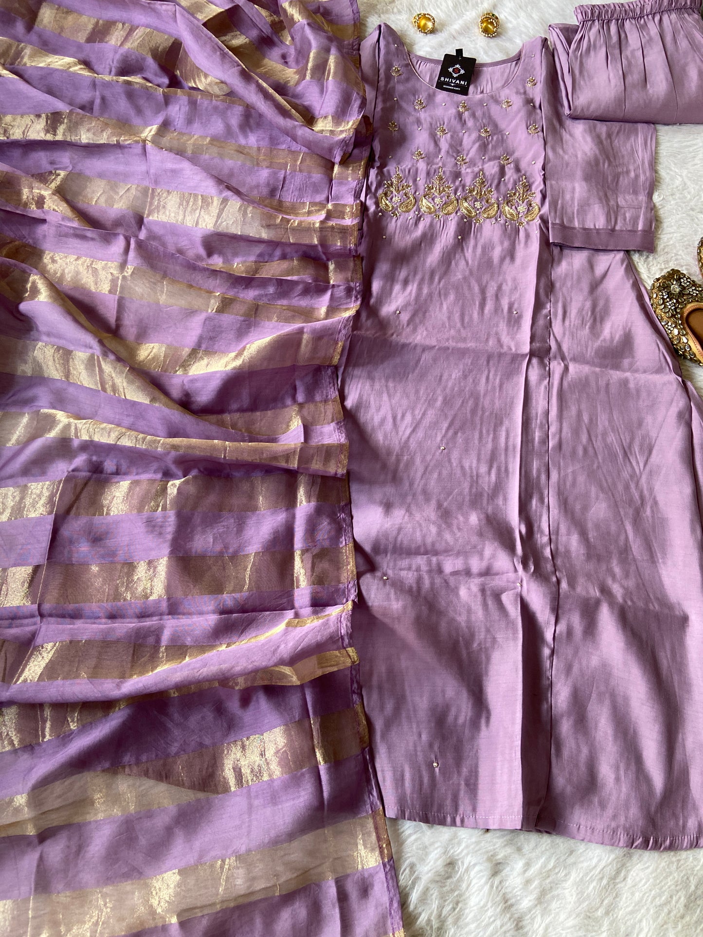 Beautiful HandWork In Neck With Matching Palazzo And Dupatta, Silk Suit Sets For Women