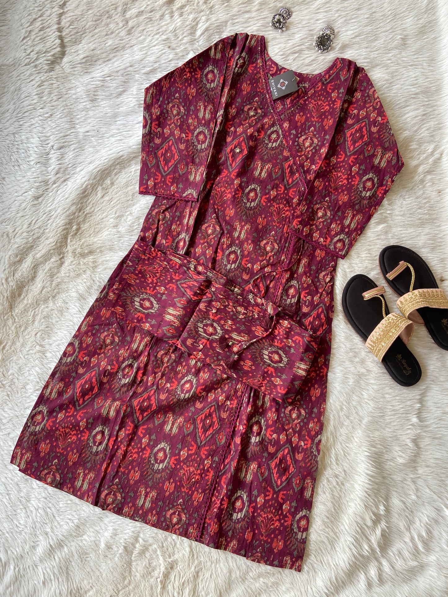 Ikkat Print Straight Kurti With Palazzo. Cotton Straight Kurti Sets For Women.