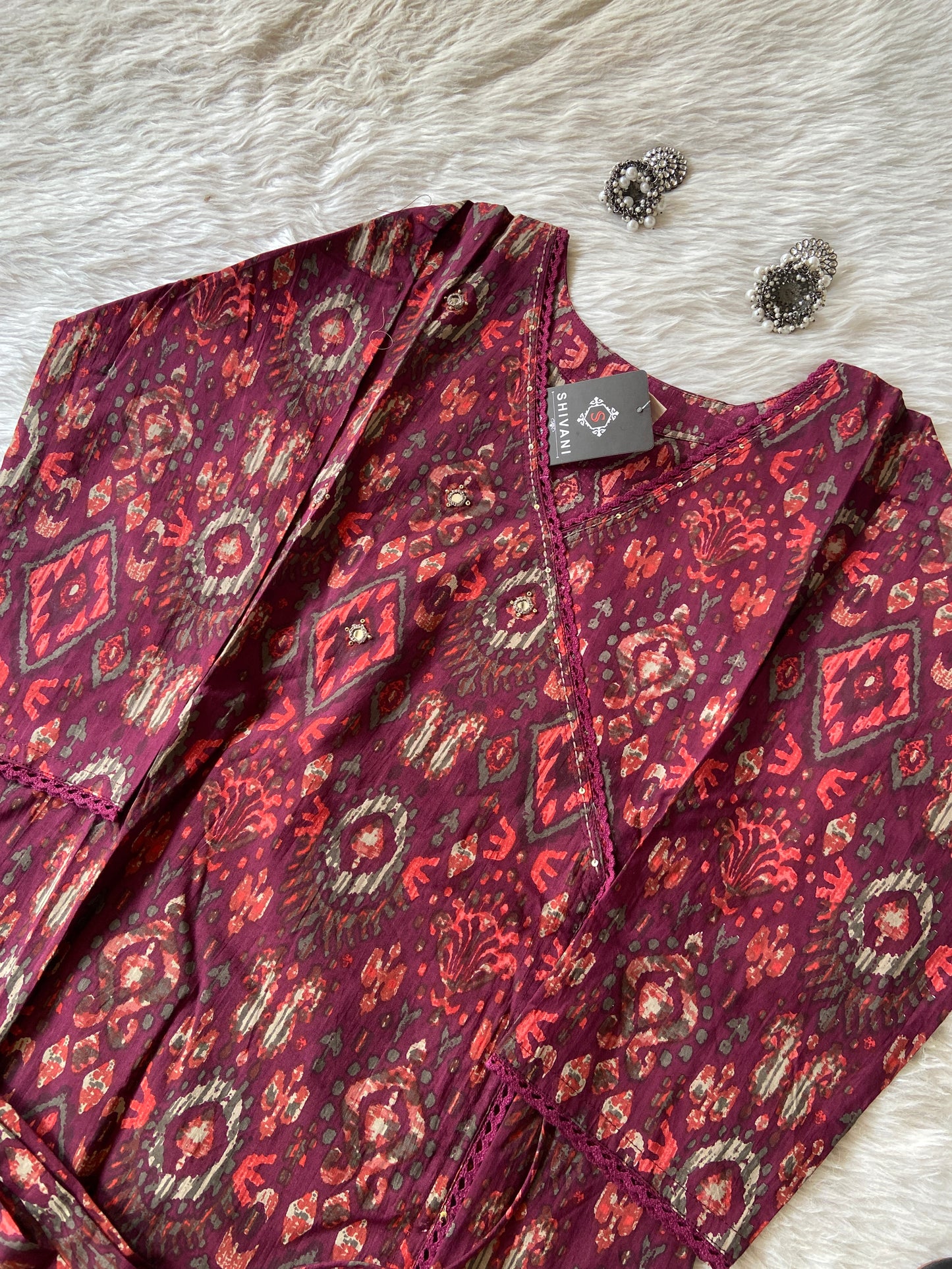 Ikkat Print Straight Kurti With Palazzo. Cotton Straight Kurti Sets For Women.