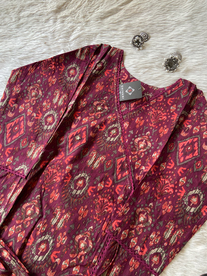 Ikkat Print Straight Kurti With Palazzo. Cotton Straight Kurti Sets For Women.